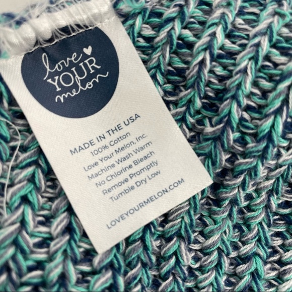LOVE YOUR MELON Marled Teal Blue White Knit Slouchy Knit Beanie White Label - Picture 2 of 5